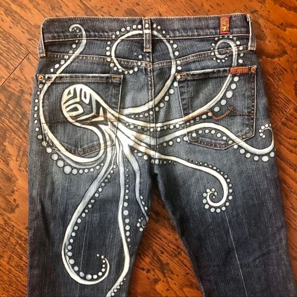 7 For All Mankind Denim - 7FAM Up-cycled Hand Painted Bootcut Jeans - Sze 27